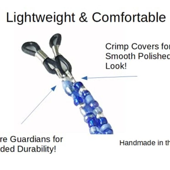 Sapphire, Indigo and Sky Blue, Handmade Beaded Eyeglass Sunglass Chain Holder - Picture 4 of 5